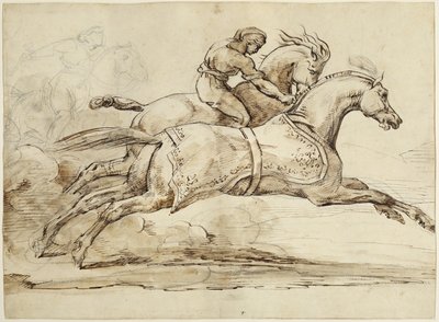 Scène uit de race van de Barberi-paarden door Theodore Gericault